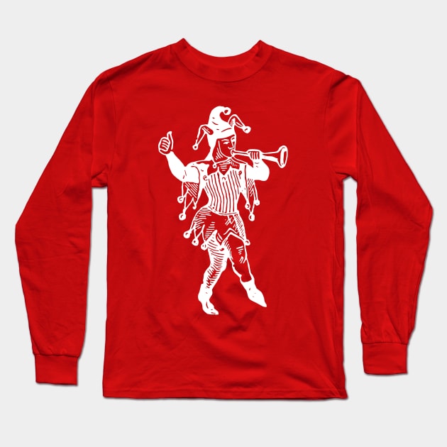 White Jester Mardi Gras Long Sleeve T-Shirt by penandinkdesign@hotmail.com